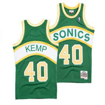 Men's Oklahoma City Thunder #40 Shawn Kemp Green Throwback SuperSonics Stitched Jersey